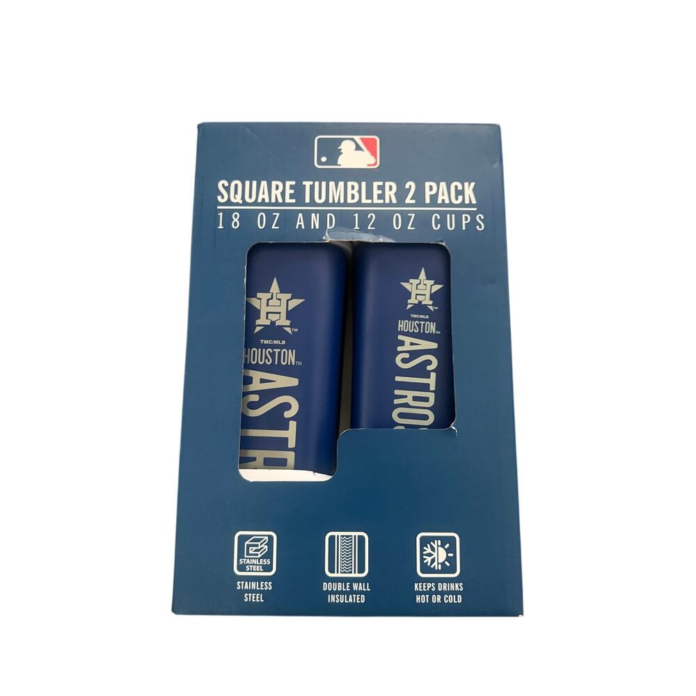 New NIB MLB Houston Astros Square Tumbler 2 Pack Cups 12 oz & 18 oz